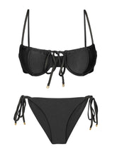 Charger l'image dans la galerie, Product Front: Rio De Sol Ensemble Set Shimmer-Black Balconet-Tie Cheeky-Tie-Gold