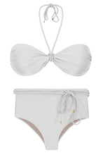 Charger l'image dans la galerie, Product Front: Rio De Sol Ensemble Set Shimmer-White Twist Belted-High-Waist