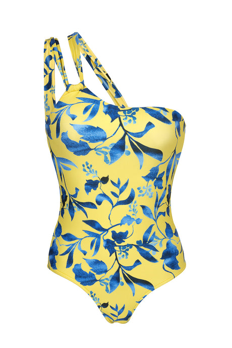 Product Front: Rio De Sol Une Pièce Lemon Flower One Shoulder