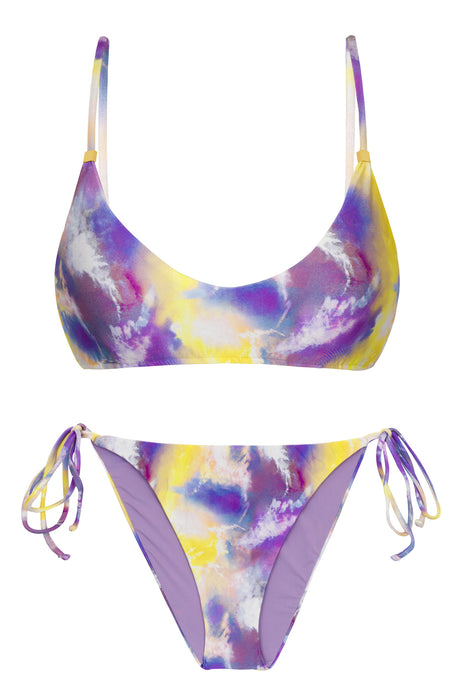Product Front: Rio De Sol Ensemble Set Tiedye-Purple Bralette Ibiza-Comfy