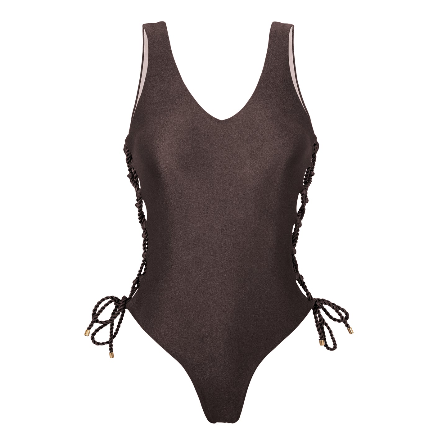 Product Front: Rio De Sol Une Pièce Shimmer-Coffee Zoe